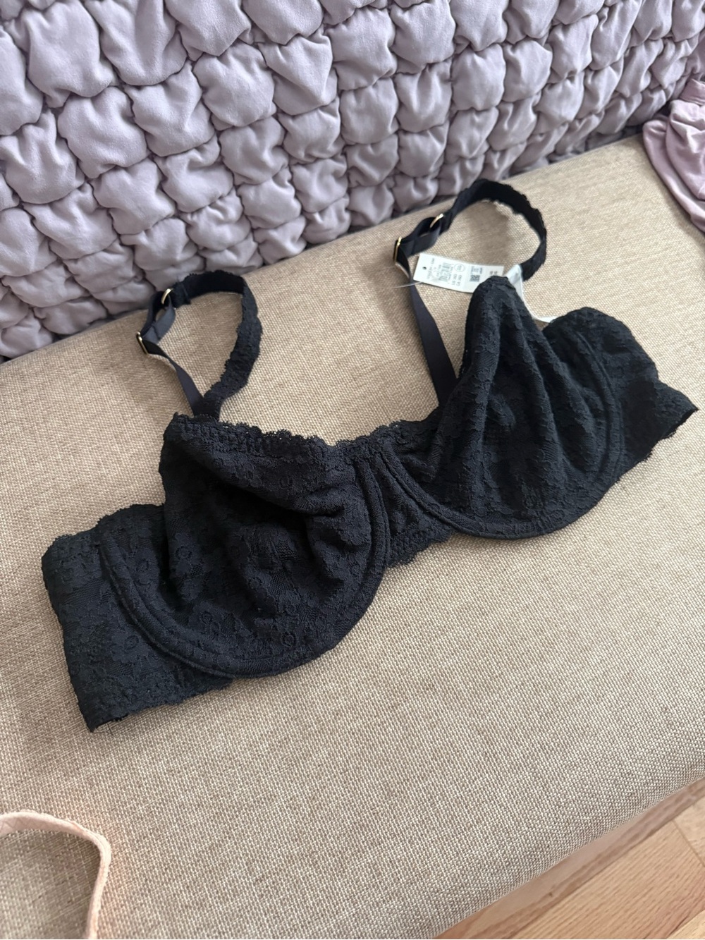 aerie Black Bra with Gold Ring Details
